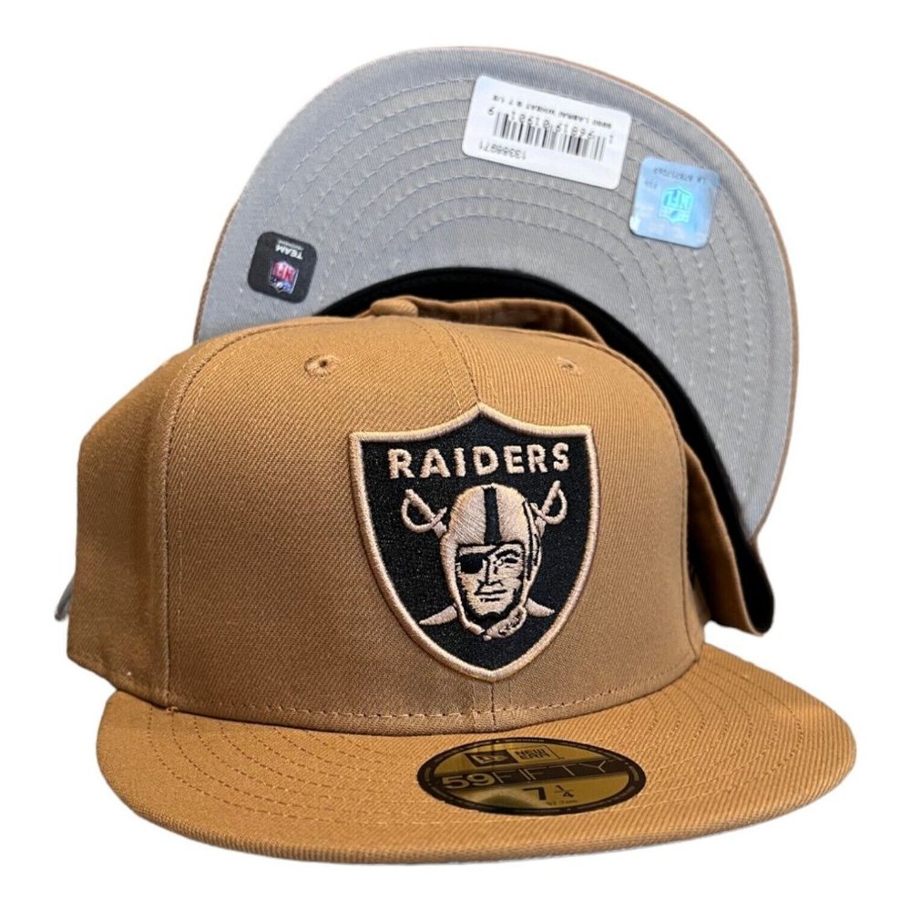 New Era Las Vegas Oakland Raiders 59FIFTY Fitted Hat Cap Wheat Pack